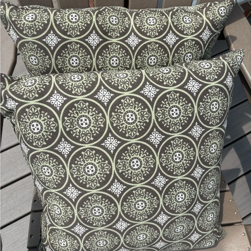 Restoration Hardware Olive Green Brown Set Of 2 Throw Pillows NICE Made In USA
